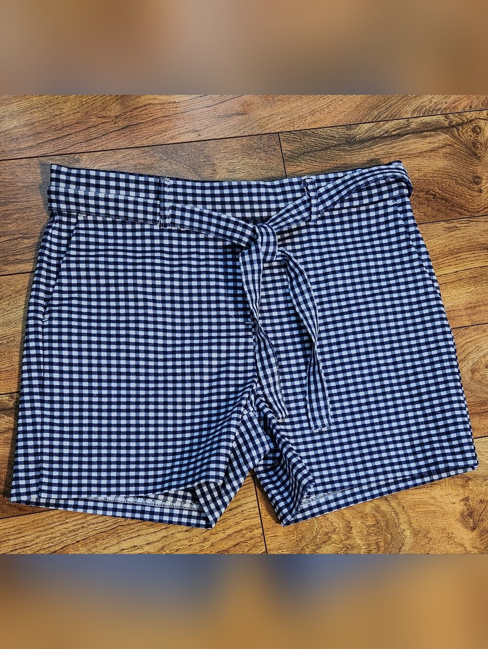 Jules & Leopold Navy Gingham Tie-Waist Shorts, Size L